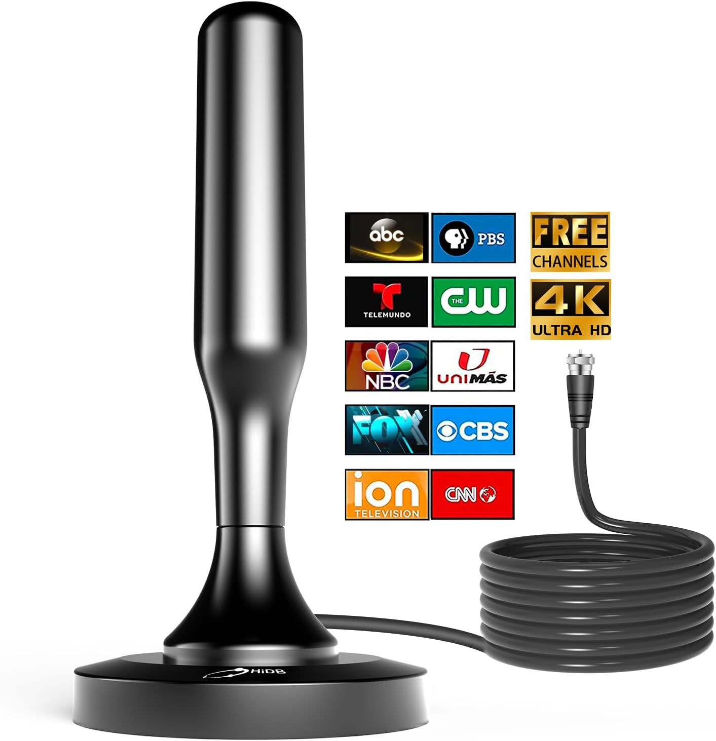 Antena de TV HIDB para Smart TV de interior, antenas digitales HD de interior con base magnética resistente
