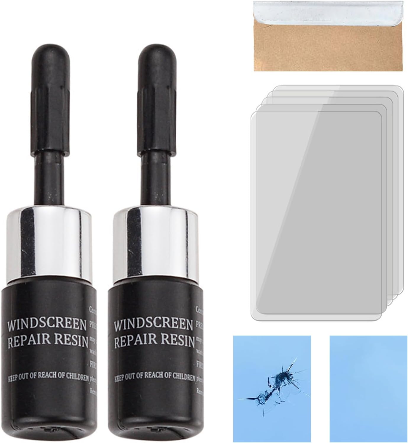 Biglumin 2 Pieces Car Windshield Repair Kit, Scratch Repair Glass
