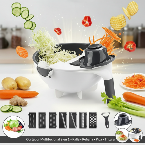 PICADOR DE VERDURAS 9 EN 1 CON ESCURRIDOR