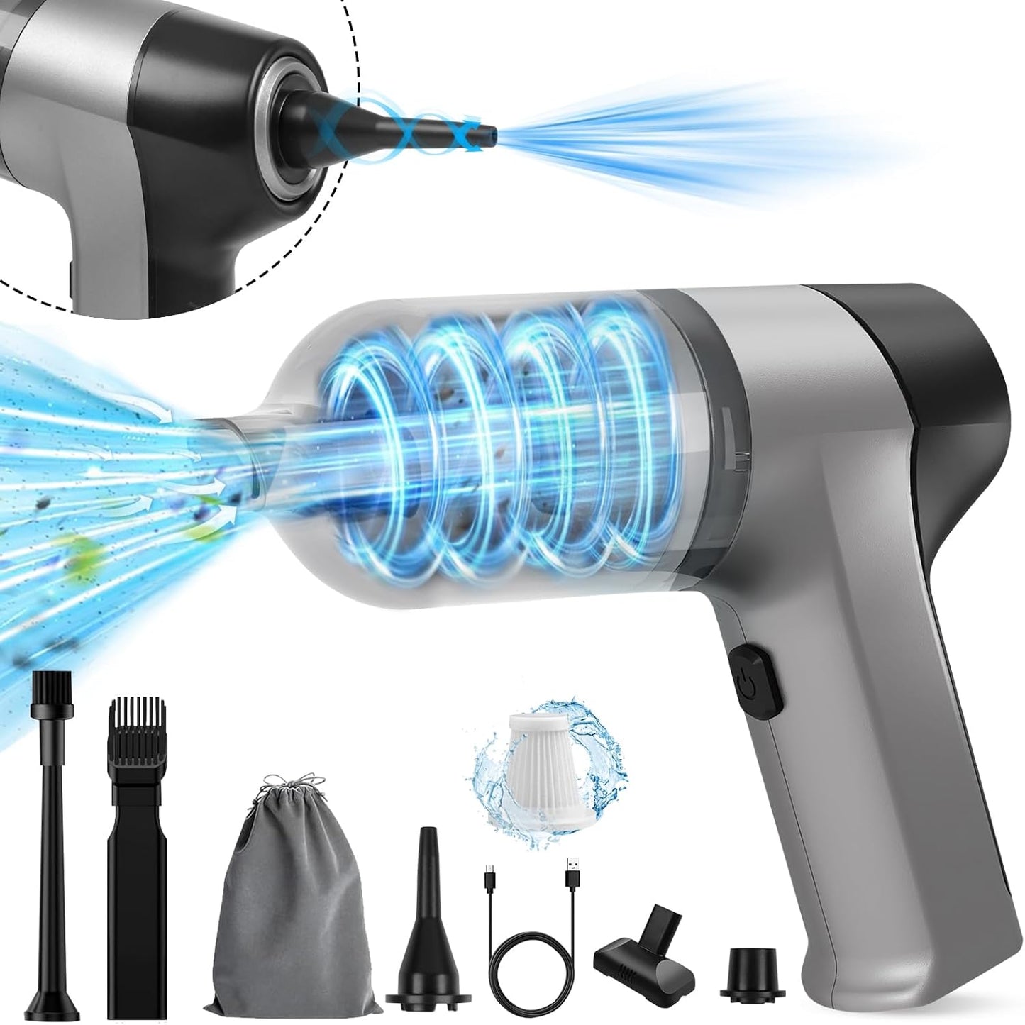 Aspiradora de mano inalámbrica 3 en 1 para coche con motor sin escobillas de alta potencia de 12 000 Pa
