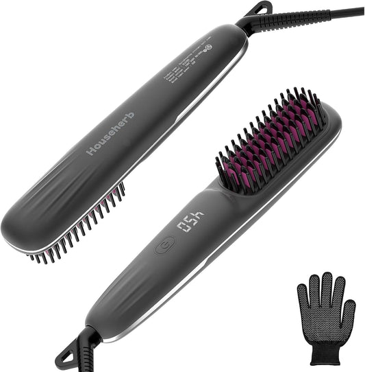 Cepillo alisador de pelo para mujer, 2 en 1, peine caliente y cepillo alisador con 9 ajustes de temperatura